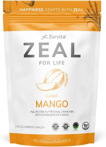 Zurvita Zeal for Life Mezcla para Bebida de Bienestar - Sabor Mango - Sin Gluten, Vegana, con Biotina, Vitaminas B12, C, D, E, Hierro, Magnesio - 30