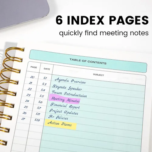 Miniatura 3 de Cuaderno de Reuniones para Trabajo con Elementos de Acción 5.5×8.5 Tapa Dura Espiral Planificador de Reuniones para Oficina Negocios Notas