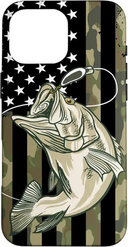 Miniatura 19 de Funda de camuflaje para iPhone 16, diseño de bandera estadounidense, pescador, pescador, camuflaje