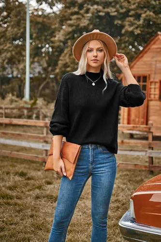 Miniatura 2 de GRACE KARIN Women's 2023 Fall Pullover Sweater Dropped Long Sleeve Mock Neck Casual Oversized Chunky Knit Cozy Jumper Tops