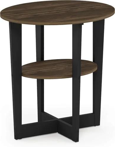 Miniatura 6 de Furinno JAYA Mesa auxiliar, mesa auxiliar redonda moderna de 2 niveles con mesa ovalada, mesita de noche, mesita de noche con estante abierto