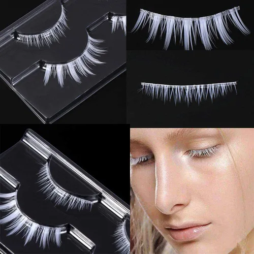 Miniatura 4 de Pestañas Postizas Blancas de Halloween Herramientas de Extensión de Pestañas Blancas para Ojos Anime Cosplay Maquillaje de Aspecto Natural Pestañas