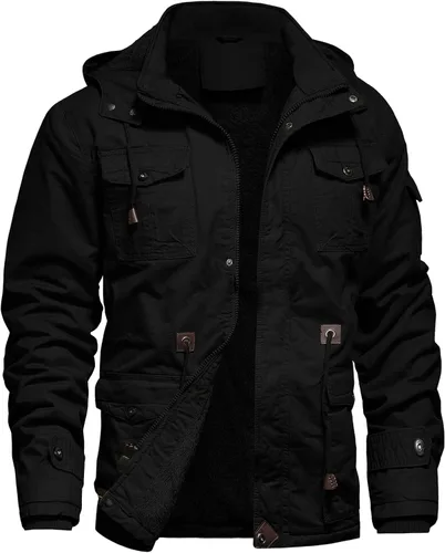 Miniatura 15 de Chaqueta de invierno para hombre, chaqueta militar, chaqueta tipo cargo con forro polar, chaqueta cálida con capucha desmontable, chaqueta