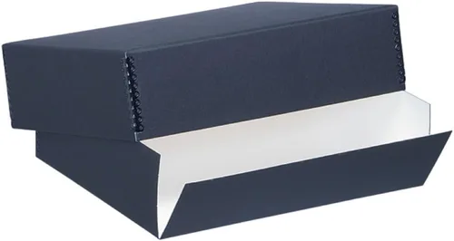 Lineco Caja de almacenamiento con frente caída, sin ácidos con bordes metálicos, 11.5 x 18 x 3 pulgadas, negro (733-2017) LIN-733-2017