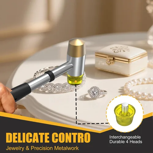 Miniatura 3 de Martillo multifuncional de nailon y latón, 4 puntas intercambiables, martillo de goma de nailon de doble cabeza de 0.984 in, adecuado para joyas