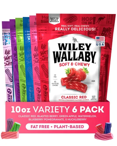 Miniatura 10 de Wiley Wallaby 24 onzas Paquete de variedad de regaliz gourmet clásico australiano de sabor rojo y sandía, suave y masticable, 2 paquetes