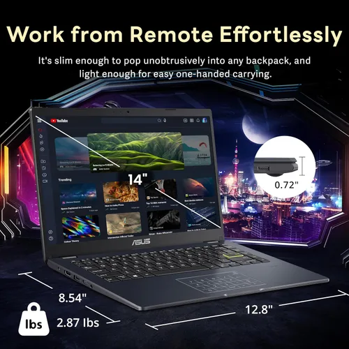 Miniatura 7 de ASUS Portátil ultraligero FHD de 14 pulgadas, Intel Pentium N6000, 4 GB de RAM, 224 GB de almacenamiento
