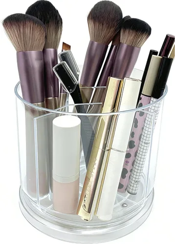 Soporte para brochas de maquillaje con 360 brochas de maquillaje giratorias para tocador, 5 ranuras, organizador de maquillaje y almacenamiento,