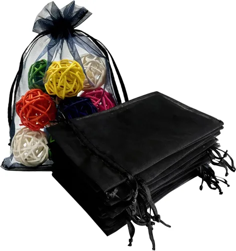 100 bolsas de papel de regalo de 4 x 6 pulgadas, color negro, tela de tul transparente, bolsas reutilizables con cordón para regalos de baby shower,