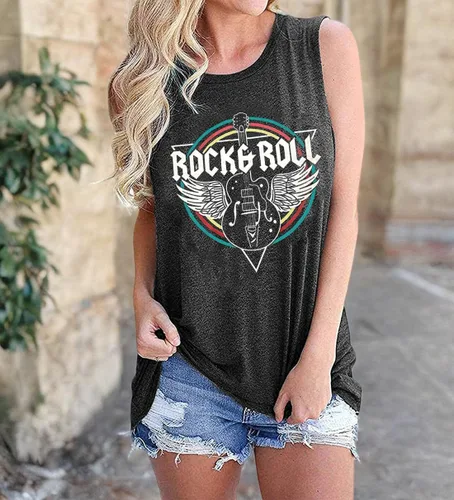 Miniatura 6 de Camiseta sin mangas de Rock & Roll para mujer, camisetas de música country vintage, camisetas de banda de concierto de rock, camisetas de verano sin