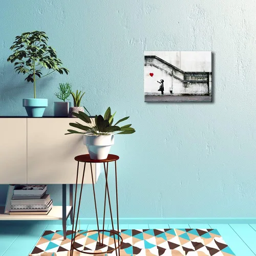 Miniatura 4 de Pyradecor Banksy Grafitti Girl with Red Balloon Grey Love Pictures Cuadros sobre lienzo, arte de pared moderno, impresiones en lienzo para sala