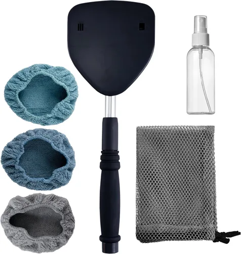 Miniatura 2 de Herramienta de limpieza de vidrio giratoria para parabrisas de Polyte, mango de aluminio extensible con 3 cubiertas de microfibra de calidad