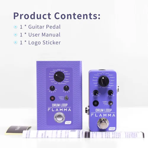 Miniatura 5 de Pedal looper FLAMMA FC01 y máquina de ritmos 2 en 1, pedales de guitarra con looper de tambor, tiempo de bucle de 20 minutos con 16 ritmos