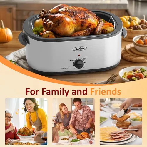 Miniatura 6 de Sunvivi Horno asador eléctrico con tapa visible, horno asador de pavo de 24 cuartos de galón con sartén y estante extraíbles, acero inoxidable