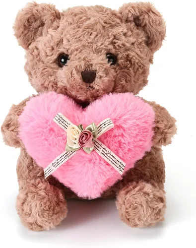 Lindo oso de peluche con corazón rosa para niños, suave oso de peluche para el día de San Valentín, para novias, niños o mamá