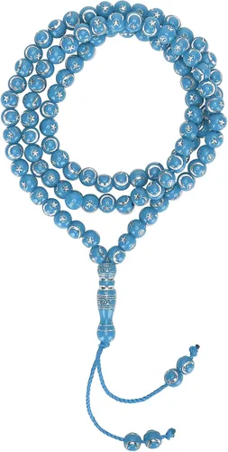Rosario musulmán, herramienta de oración, 99 granos de resina, adoración islámica dorada, artículo religioso azul (azul)