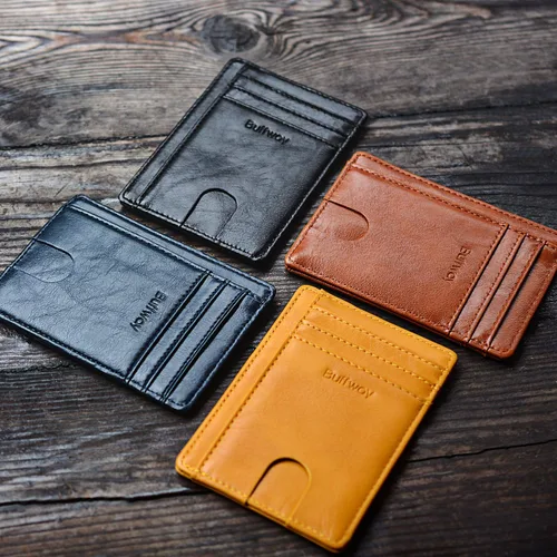 Miniatura 7 de Buffway - Billetera delgada minimalista de cuero con protección RFID para hombre y mujer