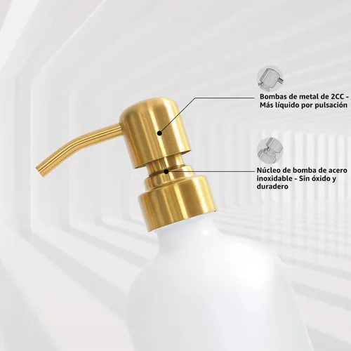 Miniatura 5 de Prus Waso Juego de dispensador de jabón dorado, dispensador de jabón de vidrio con bomba de acero inoxidable, perfecto para decoración moderna