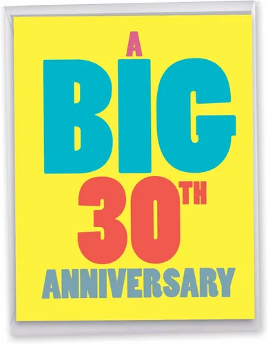 NobleWorks - Tarjeta de felicitación de 30 aniversario con sobre de 8.5 x 11 pulgadas para hombres, mujeres - Jumbo 30 años de matrimonio - Big 30