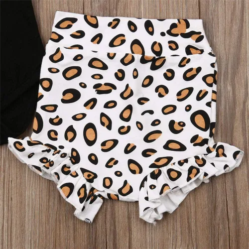 Miniatura 6 de DuAnyozu Conjunto de 3 piezas de ropa para bebés y niñas, lindo mameluco con estampado de leopardo, pantalones cortos de verano