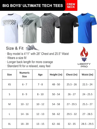 Miniatura 6 de Paquete de 5 camisetas deportivas para niños, camisetas de ajuste seco para niños, camisetas de manga corta, ropa deportiva a granel