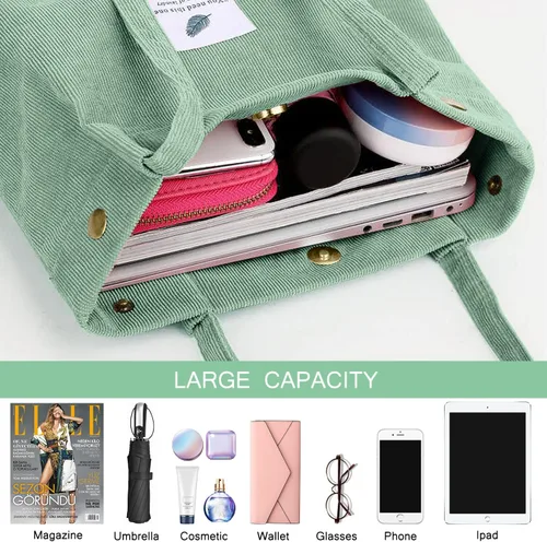 Miniatura 210 de Ayieyill - Bolsa de pana para mujer y niña, con correa de lona para colgar al hombro, bolsa con bolsillo