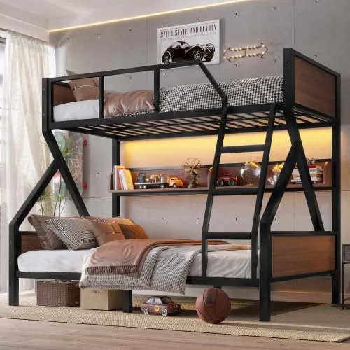 Miniatura 20 de Bellemave Twin XL Bunk Bed Frame with Storage Shelves & Pegboard, Metal Bunk Bed Twin XL with USB Ports & LED Lights, Space-Saving for Bedroom