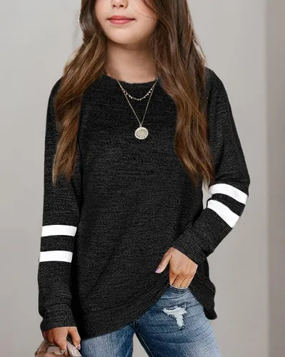 Miniatura 8 de Apbondy Camisetas casuales de manga larga con cuello redondo y rayas sueltas para niñas