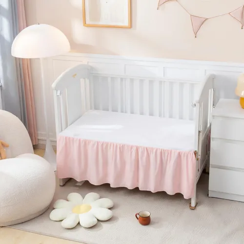Miniatura 5 de PINNKKU - Juego de cama de 3 piezas para bebé niño o niña, incluye falda, manta y sábana, ropa de cama para bebé, diseño fruncido y plisado en rosa