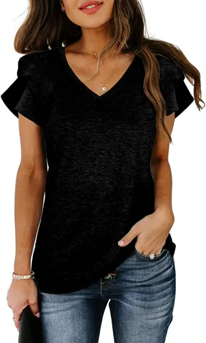 Miniatura 2 de Micticsi Camisetas casuales de verano con cuello en V y mangas con volantes para mujer