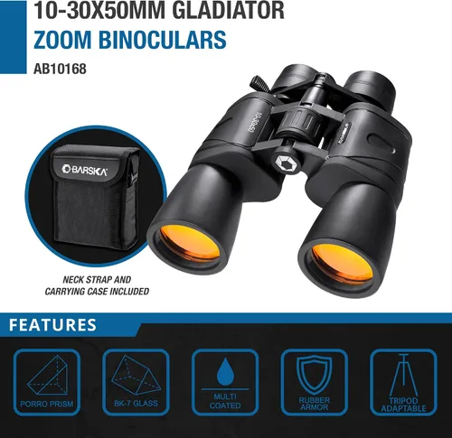 Miniatura 2 de Barska Gladiator - Prismáticos con zoom de 10-30x50 con adaptador de trípode para observación de estrellas, observación de aves, senderismo