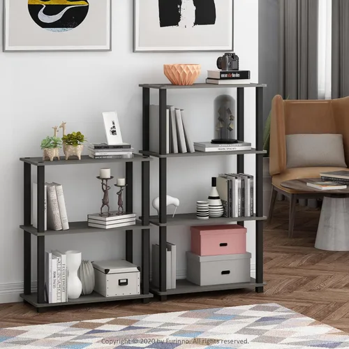 Miniatura 2 de Furinno Turn-S-Tube - Estantería multiusos compacta de 3 niveles, paquete de 2 unidades, roble francés, gris/negro Roble Francés/Negro