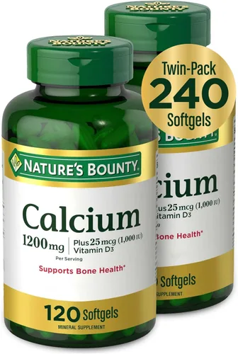 Nature's Bounty Calcio 1200 mg con vitamina D3 - Cápsulas blandas para la salud ósea, suplemento de calcio y vitamina D, 120 unidades (paquete de 2)