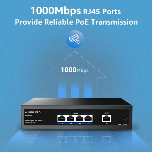 Miniatura 2 de Switch PoE Gigabit de 5 puertos, AUMOX PRO SG305P Switch Gigabit Ethernet PoE de 4 puertos no administrado con 1 puerto de enlace ascendente Gigabit