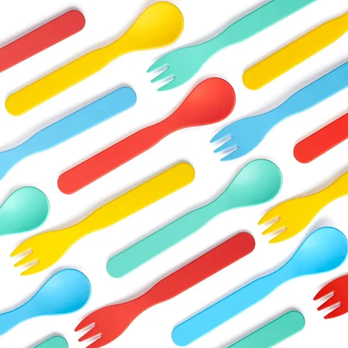Miniatura 3 de GET FRESH Juego de cucharas y tenedores para niños, paquete de 8 utensilios sin melamina para niños pequeños, juego de cubiertos reutilizables aptos
