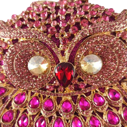 Miniatura 4 de Boutique De FGG Mini bolso de mano de cristal para fiesta de búho para mujer, bolsos de noche de animales, bolso de mano con diamantes de imitación