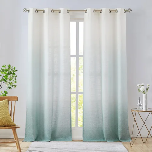 WEST LAKE Cortinas de lino degradado azul aguamarina para dormitorio, 63 pulgadas de largo, color blanco crema y aguamarina, para sala de estar,