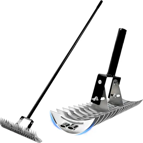 Miniatura 8 de Rastrillo de jardín para hojas, rastrillo de hojas ajustable de metal resistente para césped, mango largo de 33 a 69 pulgadas con cabeza expandible
