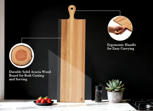 Miniatura 5 de Tabla de cortar de madera de acacia con asa, tabla de charcutería reversible 2 en 1 y tabla de cortar, tabla grande de 17 x 13 pulgadas con borde