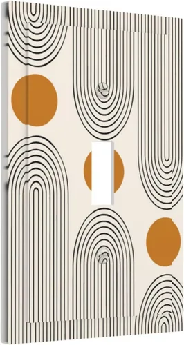Miniatura 188 de Placa Decorativa de Pared Beige Boho de Mediados de Siglo Sol Abstracto 1-Gang Retro Años 70 Arte Geométrico Moderno con Arco Eléctrico Interruptor