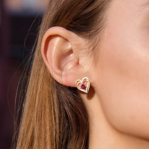 Miniatura 2 de Aretes CDE Forever Love Heart de plata de ley 925, chapados en oro rosa, con piedra de nacimiento de diciembre, circonita cúbica de calidad 5 A