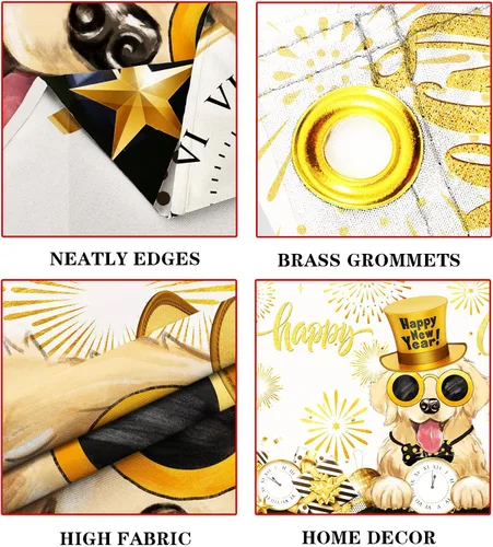 Miniatura 5 de SENSEVEN Bandera de perro Golden Retriever de 3 x 5 pies, de doble cara, pancarta de invierno para exteriores, Año Nuevo, reloj de fuegos
