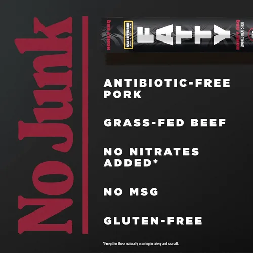 Miniatura 5 de FATTY Palitos de carne, hechos con carne de res alimentada con pasto, cerdo criado sin antibióticos, 11g de proteína por palito, Honey BBQ, Relleno