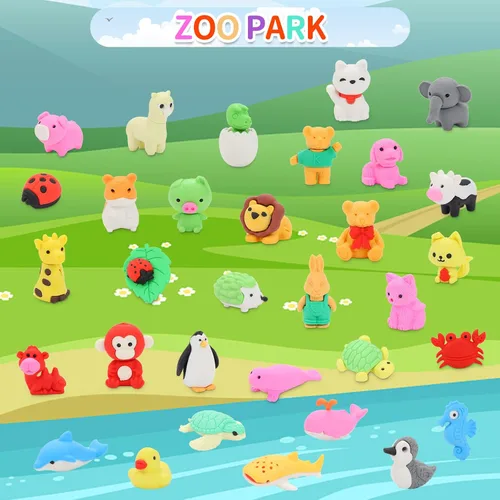 Miniatura 7 de LanMa 98 borradores de animales – mascotas de escritorio y premios de aula; rompecabezas, animales desmontables para recompensas de estudiantes