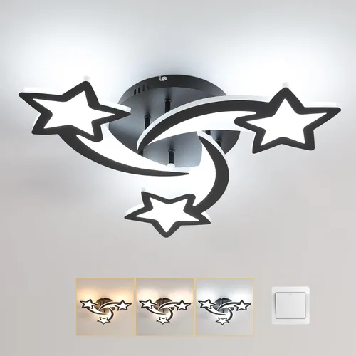 Miniatura 10 de Goeco Lámpara de techo Kidsroom, 3 modos de luz (3000 K/4500 K/6000 K) acrílico blanco cerca del techo, lámpara de techo de dibujos animados