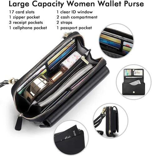 Miniatura 4 de RONSIN Cartera cruzada para mujer, tarjetero RFID, 2 correas