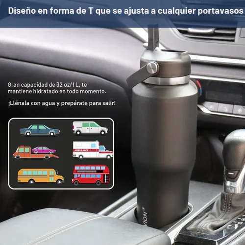 Miniatura 3 de Botella de agua aislada de 40 onzas con popote para colocar en el portavasos del automóvil (frío 48 horas, caliente 24 horas), botella con tapa
