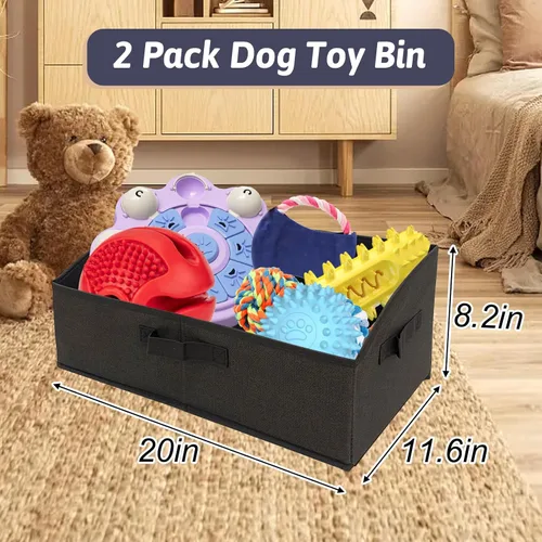 Miniatura 2 de VCEPJH Organizador de caja de juguetes plegable para perros, paquete de 2 cubos grandes de juguetes para perros con asa de tela, cesta abierta