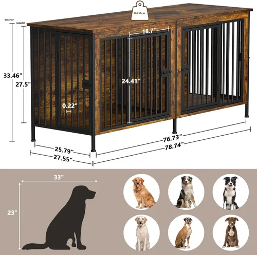 Miniatura 4 de EasyCom Mueble de jaula para perros para 1 o 2 perros, jaulas resistentes para perros individuales/dobles para perros pequeños, medianos y grandes