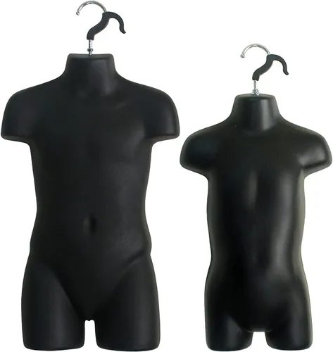 Miniatura 4 de Juego de maniquí negro con espalda hueca para niños y niños pequeños con soporte de metal, poste de metal y ganchos para colgar para encimera